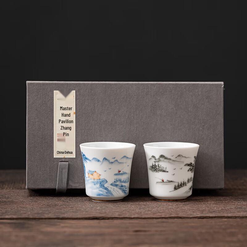 Sushih Hand-Painted Gold Ceramic Gongfu Teacups (Pair)