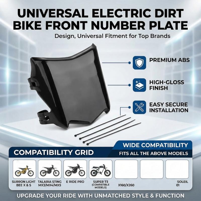 Electric Bike Number Plate with Cable Tie ABS Off Road Motorcycle Number Plate Protectors With Easy Installation