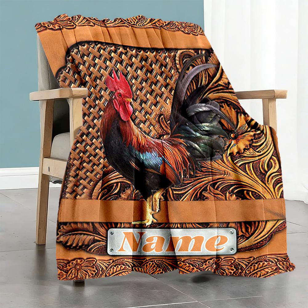 Orange Cock Customize Your Name Blanket Throw Personalized Blanket Comfortable Great for Office Home Decor Livingroom Bedding Four Seasons Universal