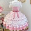 Summer Original Sweet Lolita Jsk Dress Cute Bow Lace Stitching Kawaii Girls Women Elegant Slim Suspender Dresses