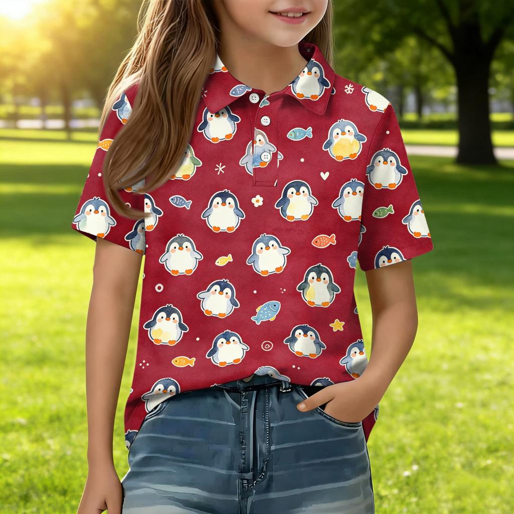 Kids Casual Short Sleeve Polo Shirt Animal Print Lightweight Soft Fabric Breathable Summer Top for Boys Girls