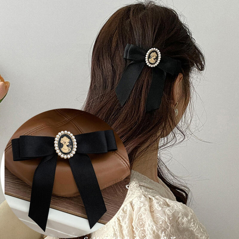 

Rotilu Vintage Brooch Pearl Ribbon Hairpin black