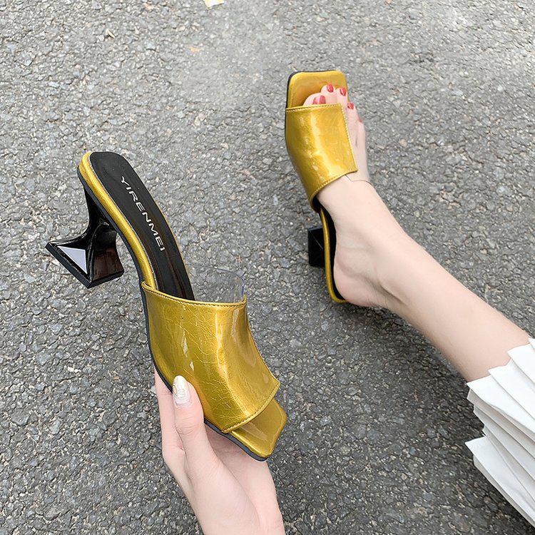 Fashion High Heel Slippers Women's Summer 2024 New Korean Edition Casual Outwear Fashion One Word Cool Slippers