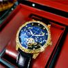AOKULASIC Gold Tourbillon Mens Watches Top Brand Luxury Skeleton Automatic Mechanical Watch for Men Leather Strap Fashion Clock