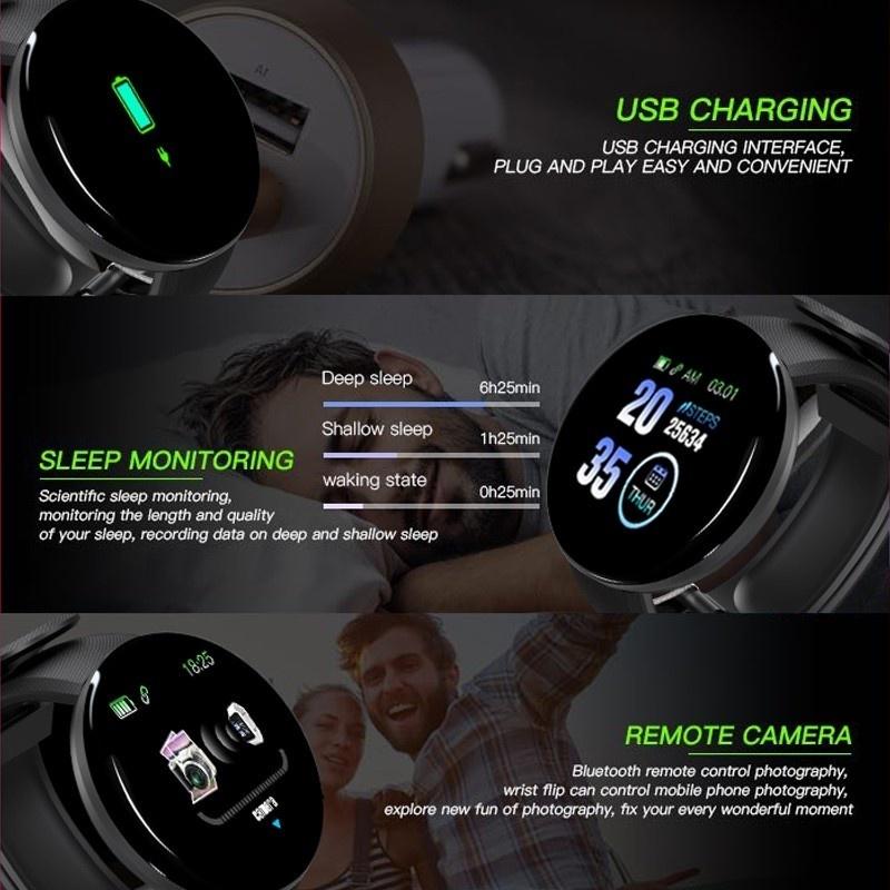 Buy D18 Smart Watches Heart Rate Monitor Blood Pressure Blood Oxygen ...