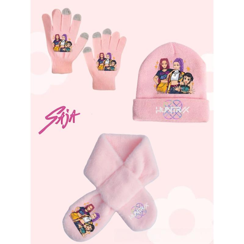 Witch Hunt Girl Winter Warm Knitted Hat Scarf Glove 3-Piece Set Anime Cartoon Children Cute