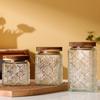 Retro Carved Storage Jar with Acacia Wood Lid for Grains, Dried Fruits, and Snacks