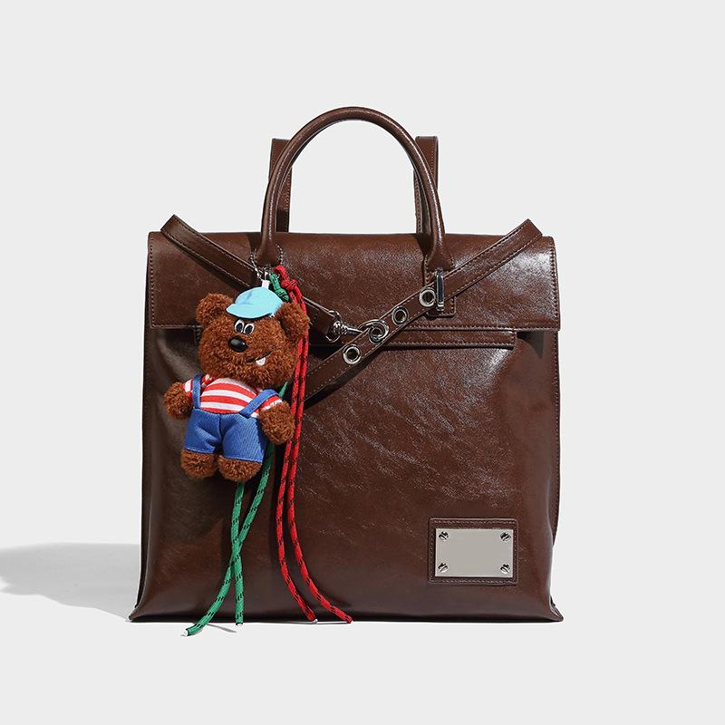 

Good-looking Autumn New Large Capacity Vintage Backpack Class Commuter Fashion All-Match Hand-Held Tote Bag коричневий