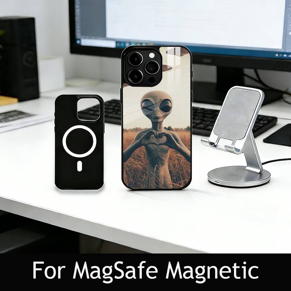 F-Funny A-Alien Phone Case For iPhone17,16,15,14,13,12,11 Plus,Pro Magnetic For Magsafe Wireless Charging