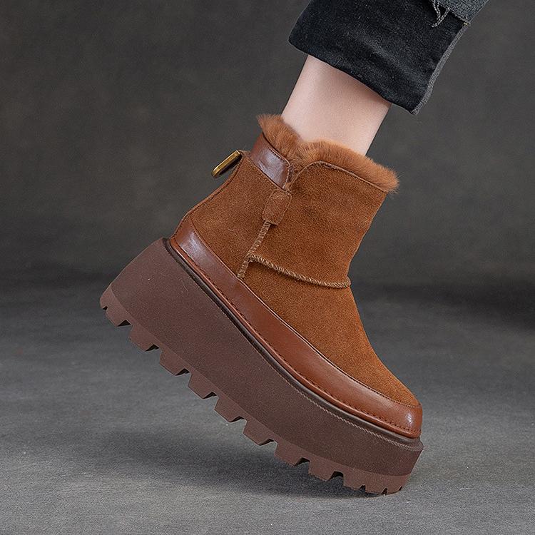 Johnature Thick Sole Snow Boots With Plush Warm Side Zipper Versatile Retro Solid Color Women's Shoes