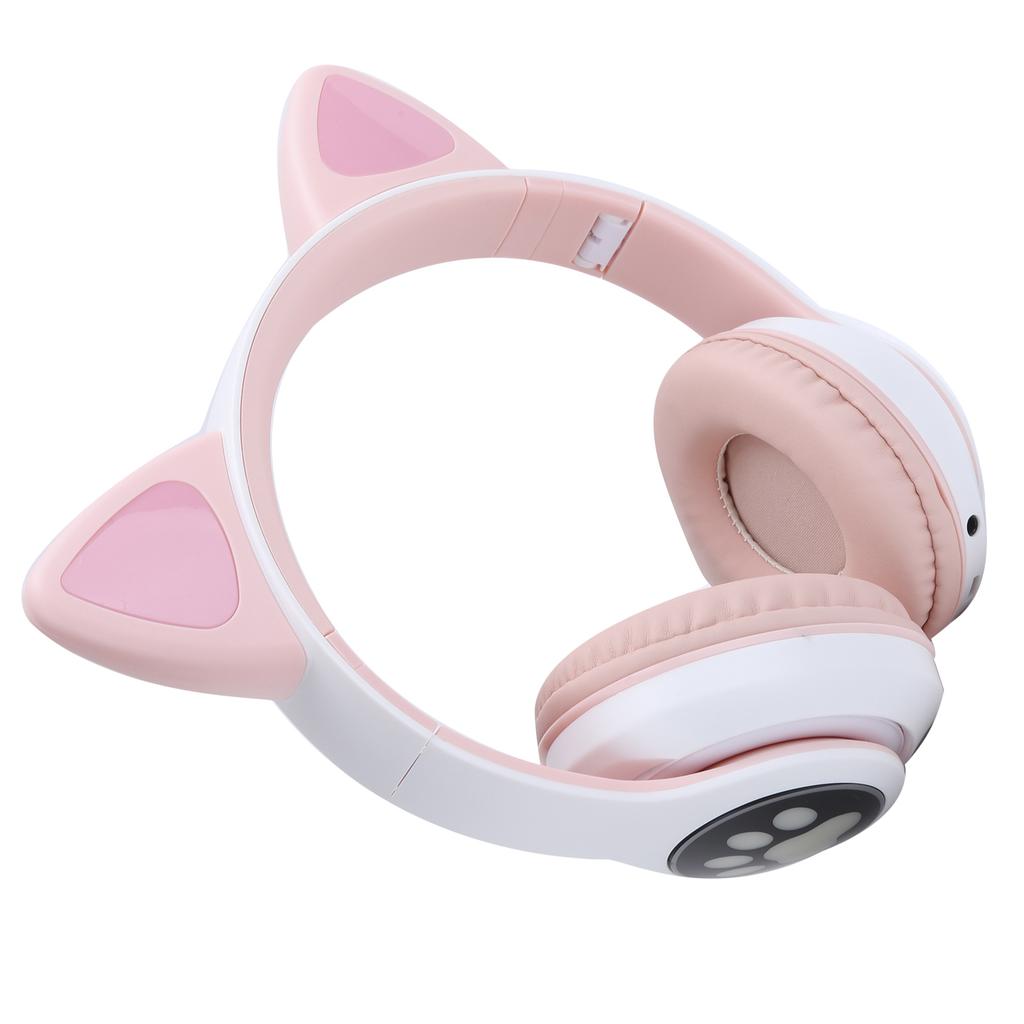 Bezdrátová sluchátka Bluetooth 5.0 s kočičími ušima a LED světlem, roztomilá pro mladé lidi, růžová kočičí tlapka