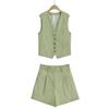 ZARZ Damen Europäischer & Amerikanischer Stil Leinenweste und Lässige Shorts Set