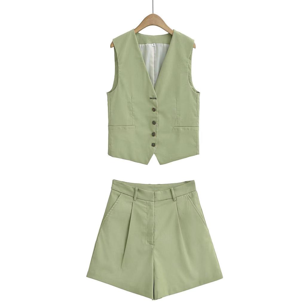 ZARZ Women's European & American Style Linen Vest and Casual Shorts Set