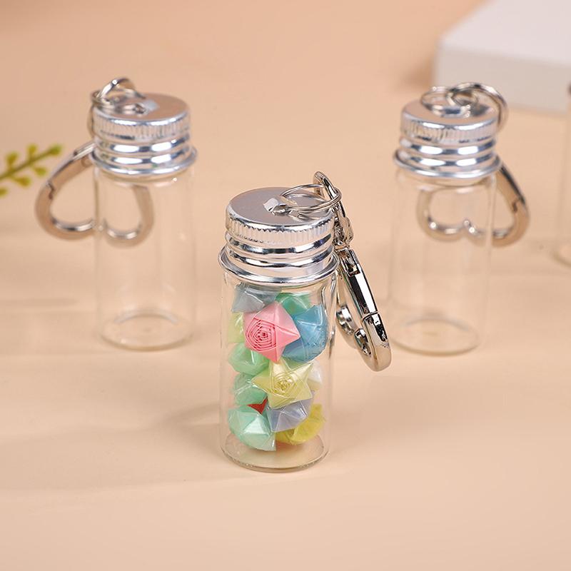 7/10Ml Storage Bottle With Love Keychain Transparent Glass Bottles Aluminium Cap Empty Jars Liquid Containers Dispenser Decor
