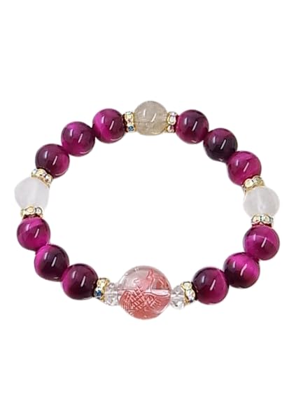 no Suzaku Crystal Love God Bracelet with Rose Pink Tiger and Rutile for Love and Money Power Stone Natural Stone Bracelet Includes Drawstring Bag 200