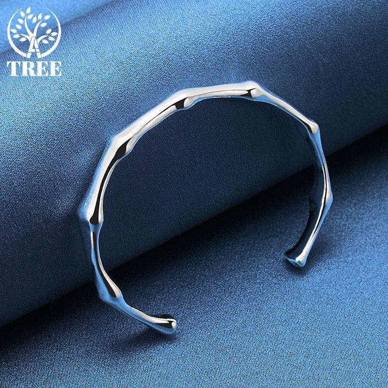 925 Sterling sølv bambus felles åpning mansjett armbånd armbånd smykker