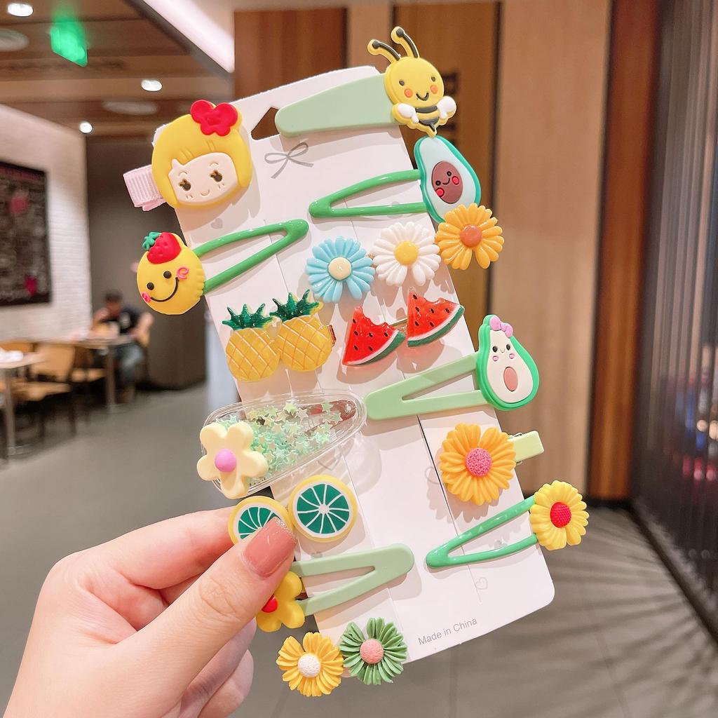 14-Piece Korean Style Cartoon Fruit Hair Clip Set for Kids