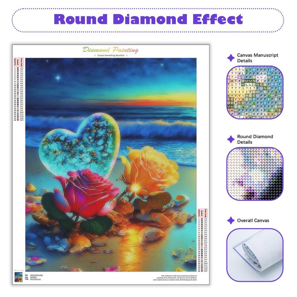 Full Round Diamond Painting Landscape Seaside Embroidery Rose Diamond Mosaic Cross Stitch Handmade Painting Art Gift Wall Art 30x40cm/12x16inch