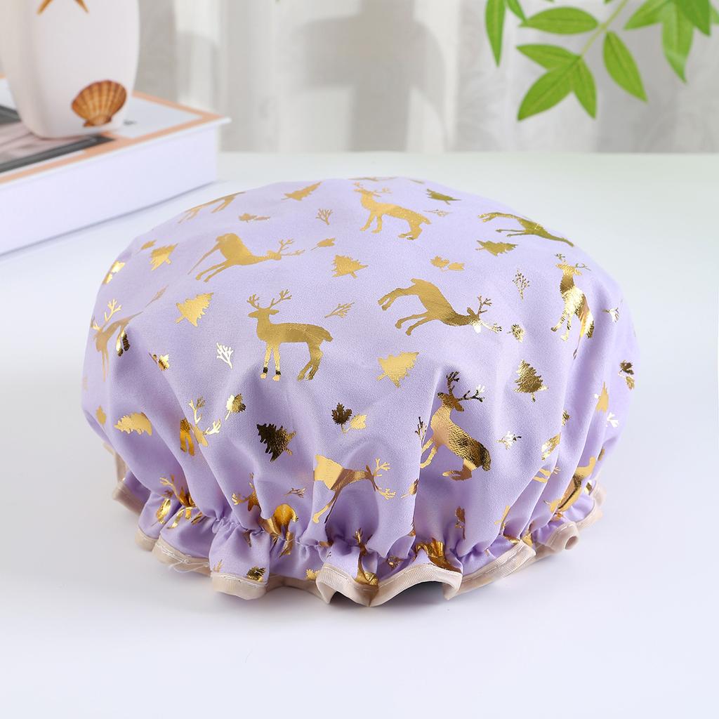 Doppellagige Duschhaube  Wasserdichte Haarhaube  Goldgeprägte Bedruckte Polyester-Baumwoll-PEVA-Duschhaube  Damen Bade- und Badestil