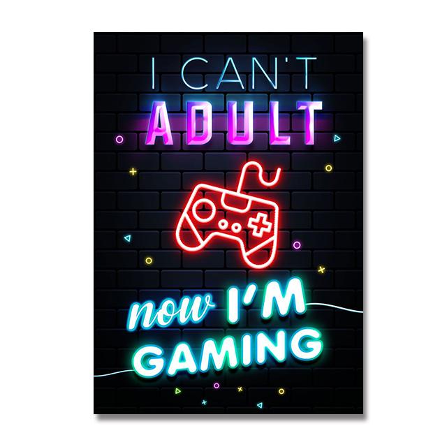 Neon Style Art Retro 80S Gaming Qoutes Posters on The Wall Gamer Gamepad Canvas Painting Boy Game Room Decoration