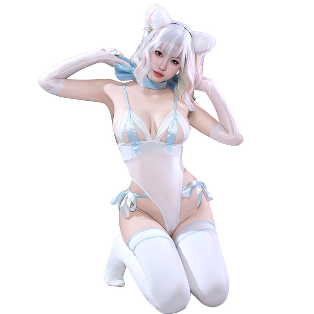 SHLYMP Cat Sexy Cosplay Erotic Sexy Extreme School Swimsuit Gym Uniform Sailor Uniform Cute Cat Moe Chest Open Paws Costume Lingerie Underwear