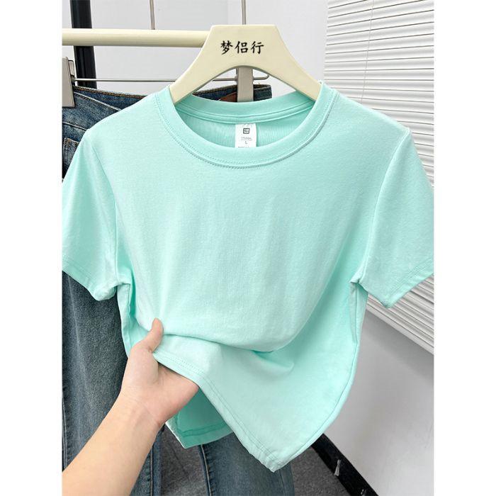 Women Plus Size Solid Color Positive-Shoulder Short Sleeve T-Shirt Summer Casual Commuter Top
