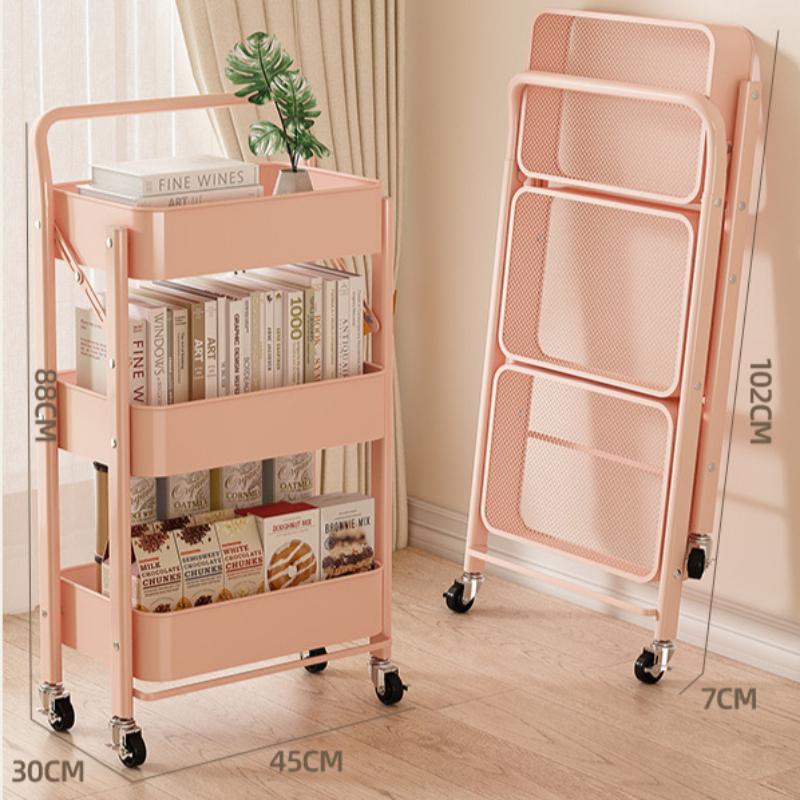 

Home Living Room Snack Storage Cart with Iron Frame, Reading Stand by Desk, Backpack Holder розовый