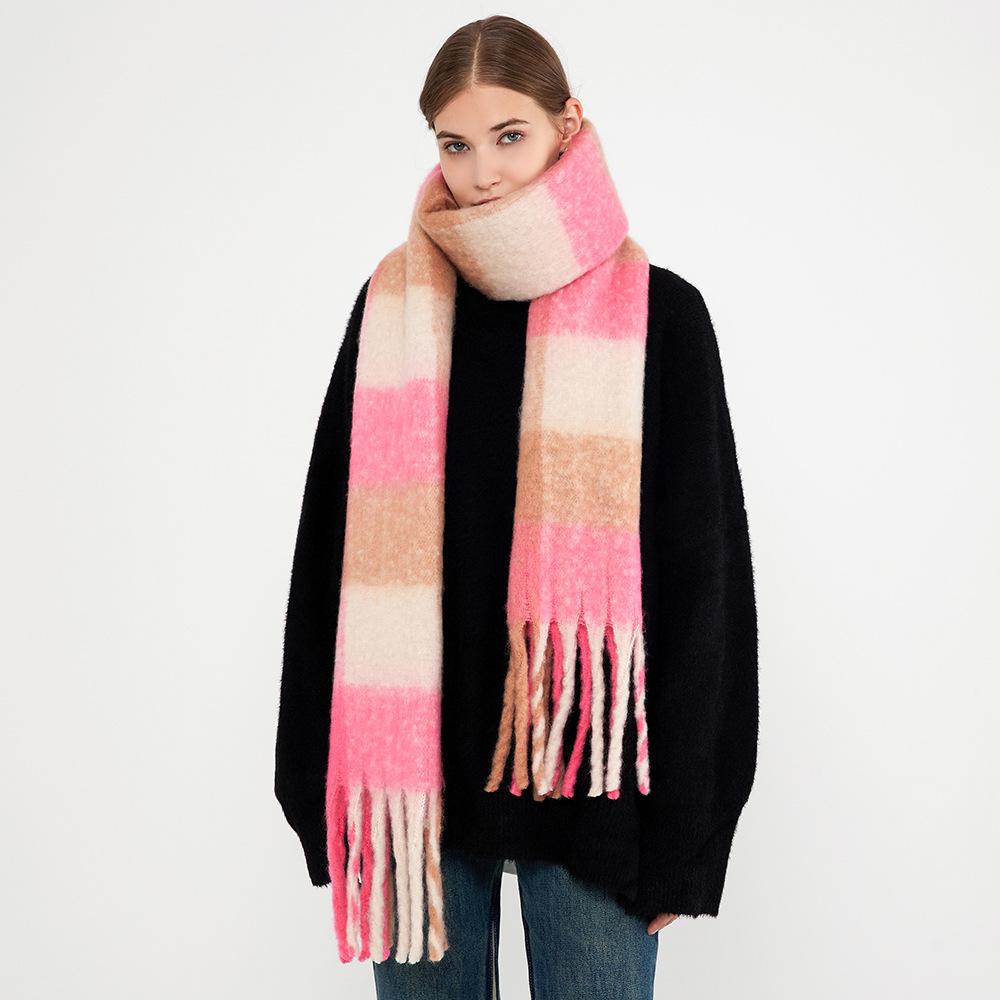 AC new winter warm plaid fringed scarf women's imitation cashmere wool warm long scarf shawl Han Fan