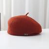 Wool Beret Women's Autumn and Winter Literary Pleated Edge Metal Letter Mark Retro Warm Pumpkin Hat