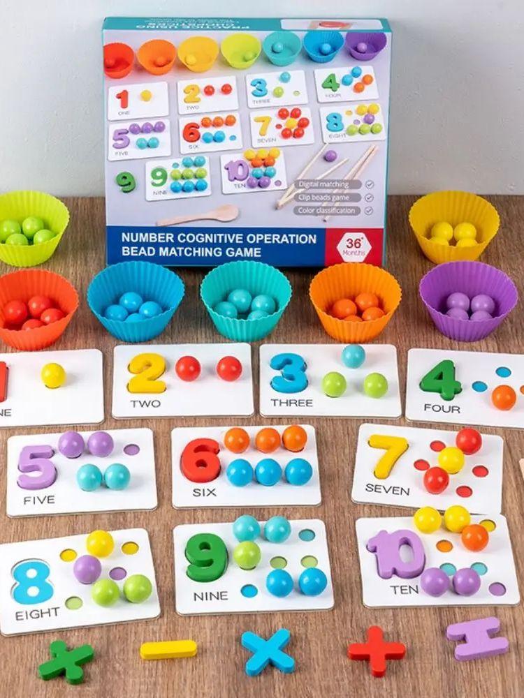Wooden Digital Operation Clip Bead Matching Game Children Early Education Toy Fine Motor Training Kid Cognitive Pairing Puzzle