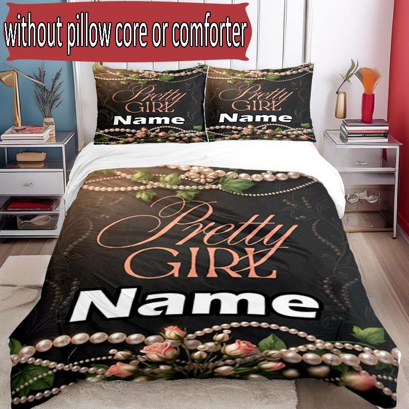 3pcs Duvet Cover Set (1*Duvet Cover + 2*Pillowcase, Without Core), Custom Name Alpha Kappa Alpha Pattern Bedding Set, Home Bedroom Decor Gift