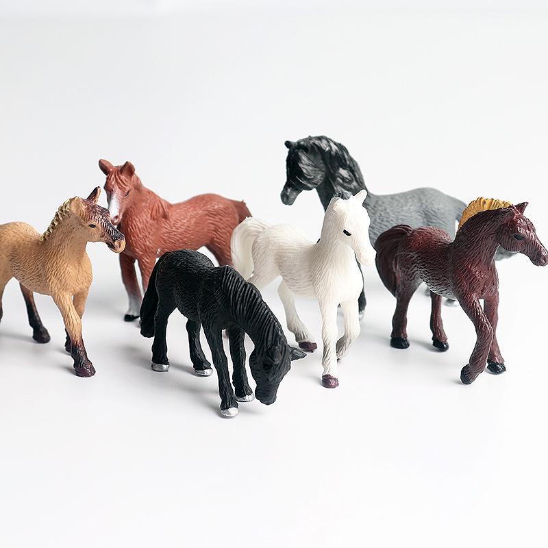 Children's Wild Horse Simulation Model: Eight Horses with Black & White Foals Toy