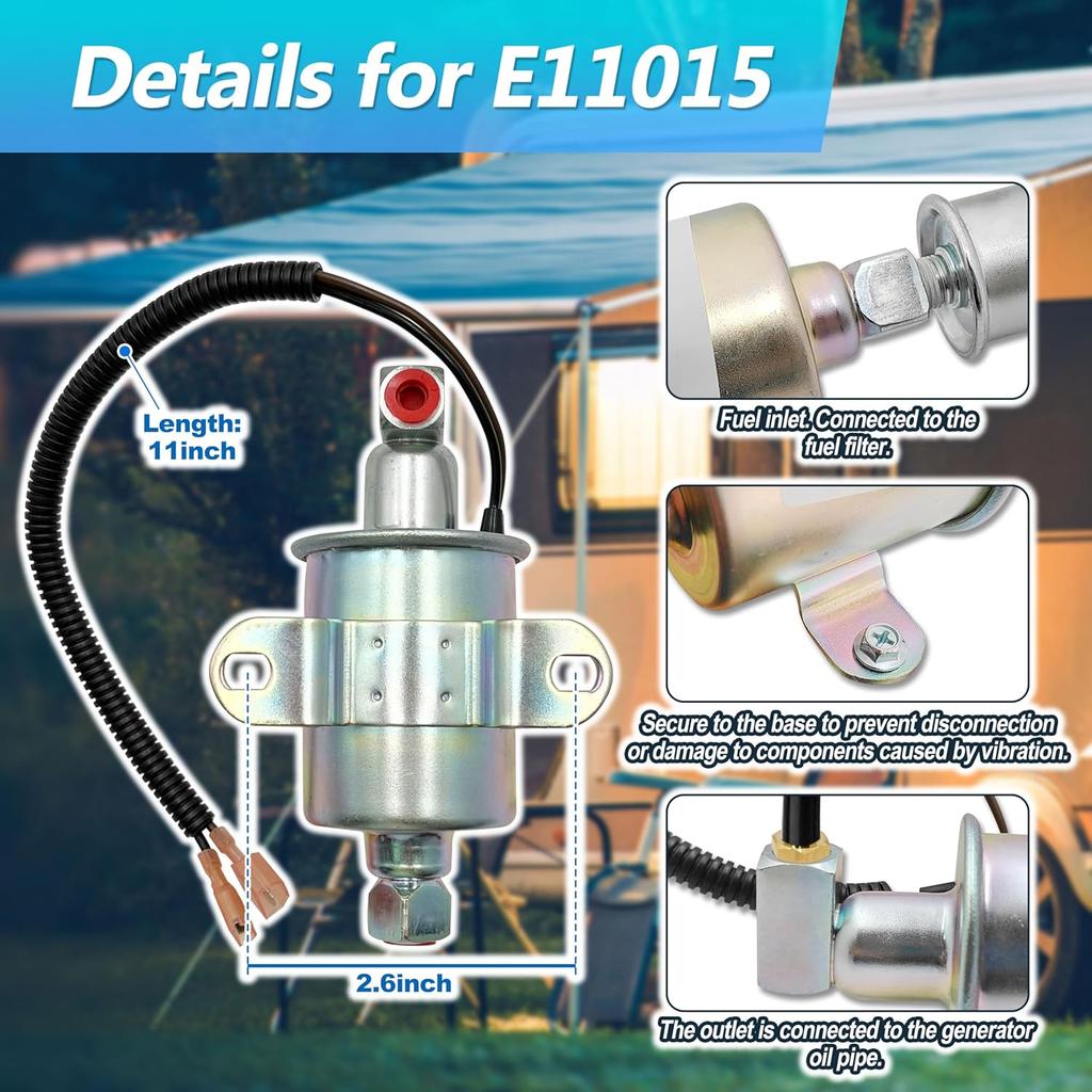 Electric Fuel Pump E11015 Replacement For Onan 5500 5.5KW Gas Generators Like Marquis Gold 5500 Etc. Fits HGJAA To HGJAF, Replace 149-2620 A047N929