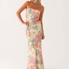 Robe Longue Fleurie Bandeau Sans Manches Ajustée Élégante pour Mariage Invité Fête d'Été