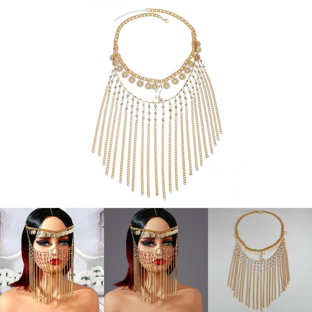 Ethnic Head Jewelry With Gold Water Drill Chain Tassel For Festival