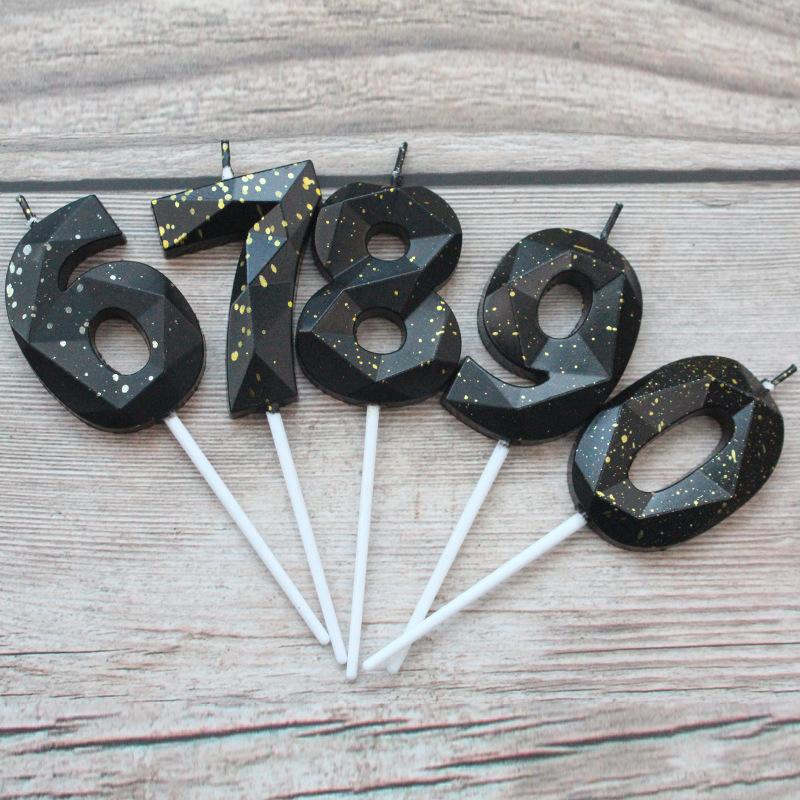 New Birthday Party Cake Decoration Time and Space Numbers 0-9 PVC Boxed Black Gold Dot Candles