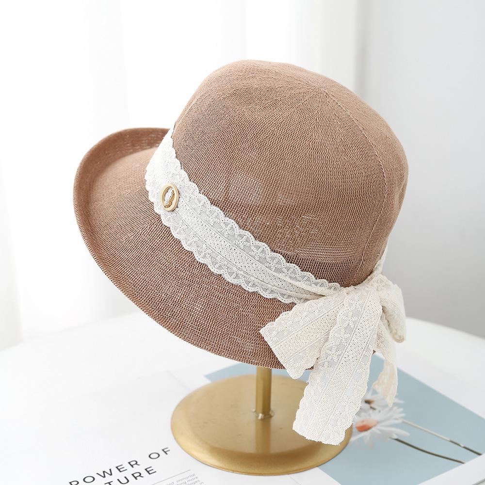 

Уличная дышащая шляпа-ведро 2025 года для женщин, летняя кружевная бантовая лента, открывающаяся сзади, солнцезащитная шляпа для бассейна M（56-58cm）