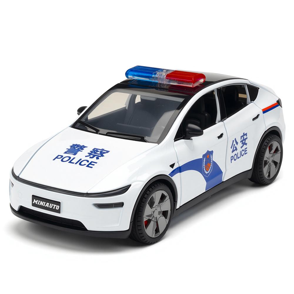 AAZR1 Jianyuan 1:32 New Energy Y Police Car Model Simulation Alloy Sound and Light Children s Toy Ornament Factory Direct Sales