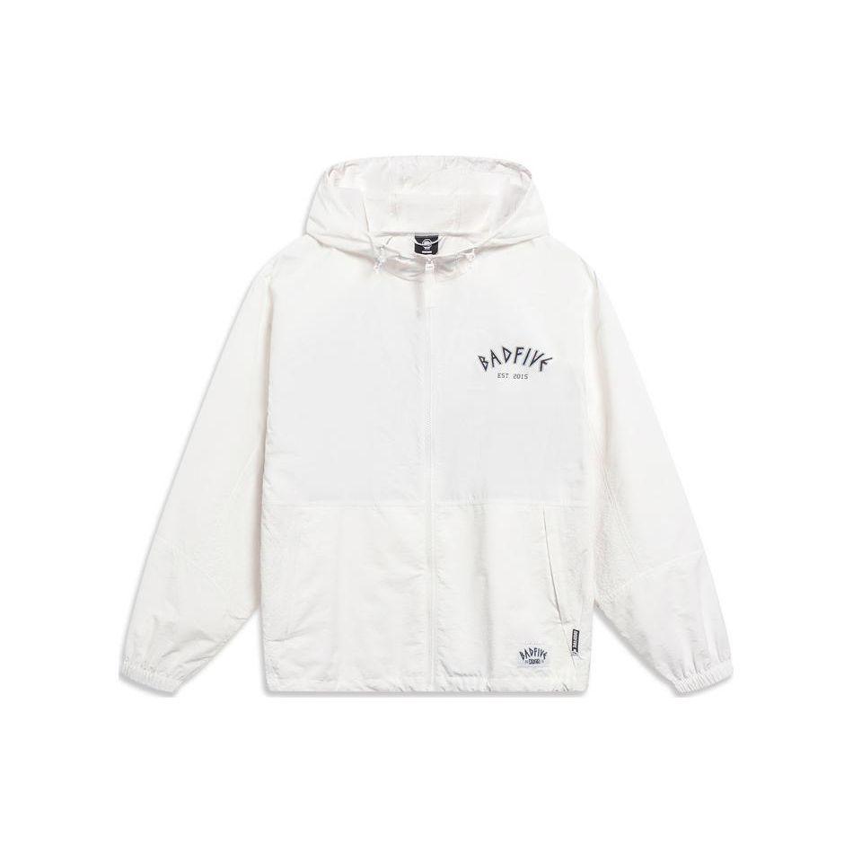 Li Ning Badfive Series Letter Pattern Printed Hooded Windbreaker Men Outerwear Off-White AFDU829-1