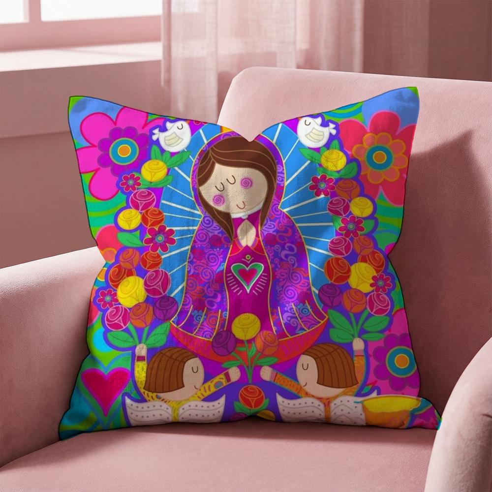 Cartoon Virgin Mary Art Cushion Cover Multi-Scene Pillow Cover for Home & Car - Reversible, Soft & Durable for Daily Use