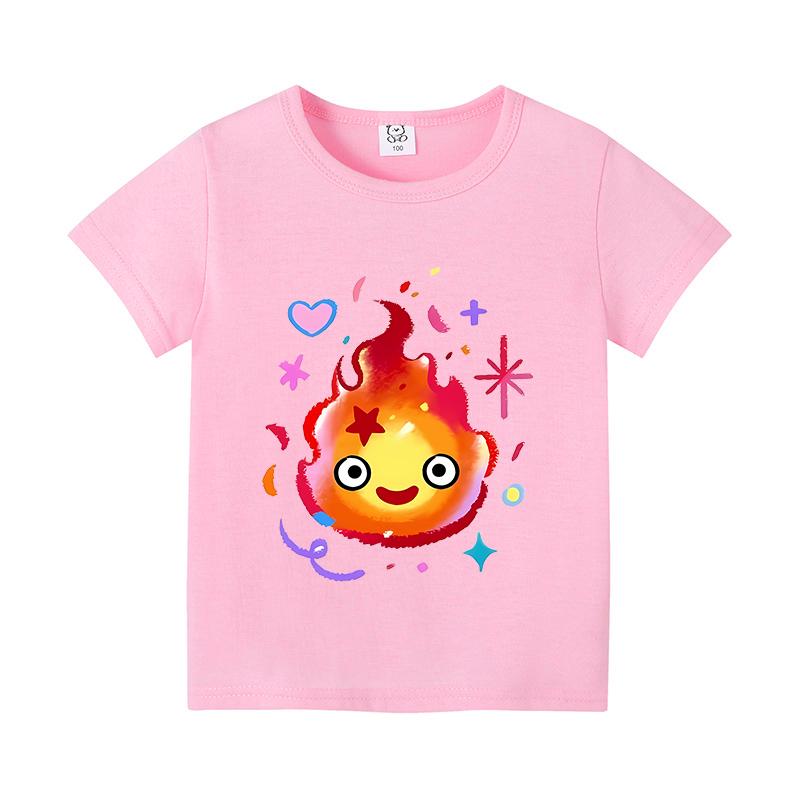 Movie Howl's Moving Castle Kids T Shirt Howell Jenkins Calcifer Short Sleeve Tee for Boy Girl Cartoon Anime Tops Summer Clothes