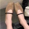 Summer Wear Round Toe Casual and Comfortable Women's Flats Cut-out Mary Jane Single Shoes Vintage Woven Mesh Shoes Female