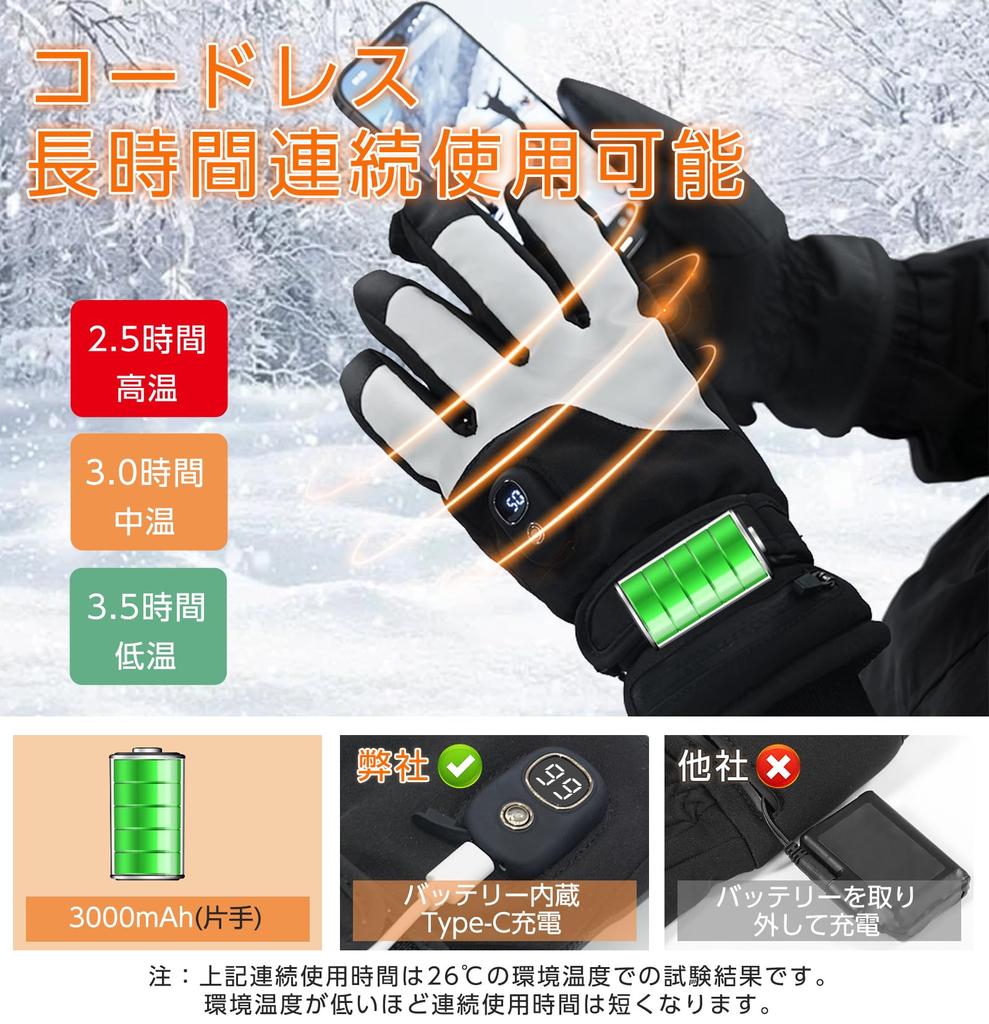 ZenCT Heated USB 3 Temperature Hours of Continuous LCD Warm Hand and for and Outdoor Unisex Gloves, Rechargeable, 3000mAh, Settings, 4.5 Use, Screen,