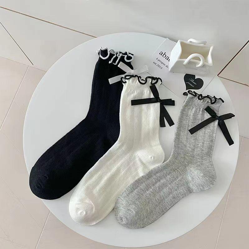 Summer Thin Mesh Breathable Mid-calf Socks, Girls' Ballet Socks, Women's Style, and Bow Tie Pile Socks At The Heel