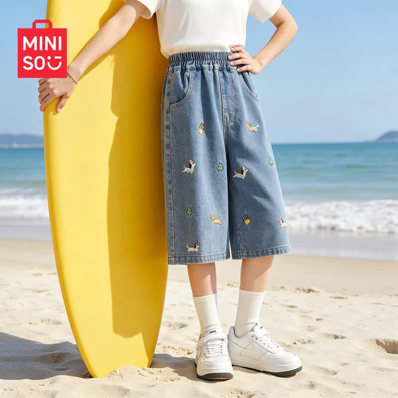MINISO Girls Embroidered Wide-Leg Denim Pants 160