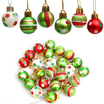 24pcs 3cm Glitter Christmas Balls Pendant Shatterproof Painted Christmas Tree Hanging Balls Reusable Red Green