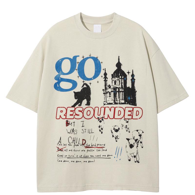 Streetwear GO RESOUNDED Графическая футболка Хлопковая футболка Унисекс Топы Футболки Летняя футболка с короткими рукавами S хаки
