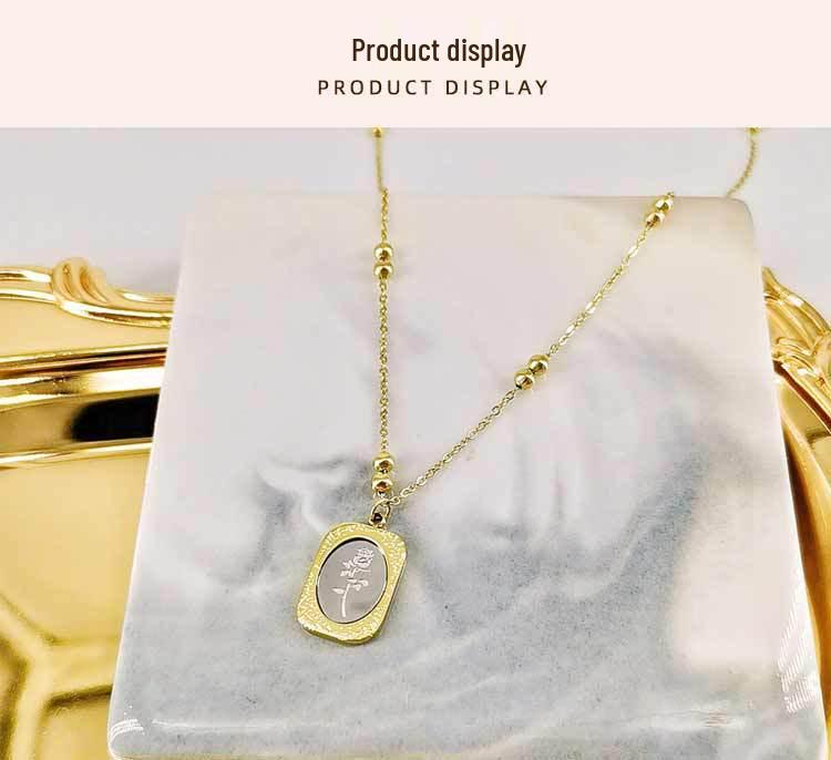 Rose Flower Pendant Titanium Steel Necklace - Fashionable, Colorfast French Mirror Clavicle Chain with Niche Design.