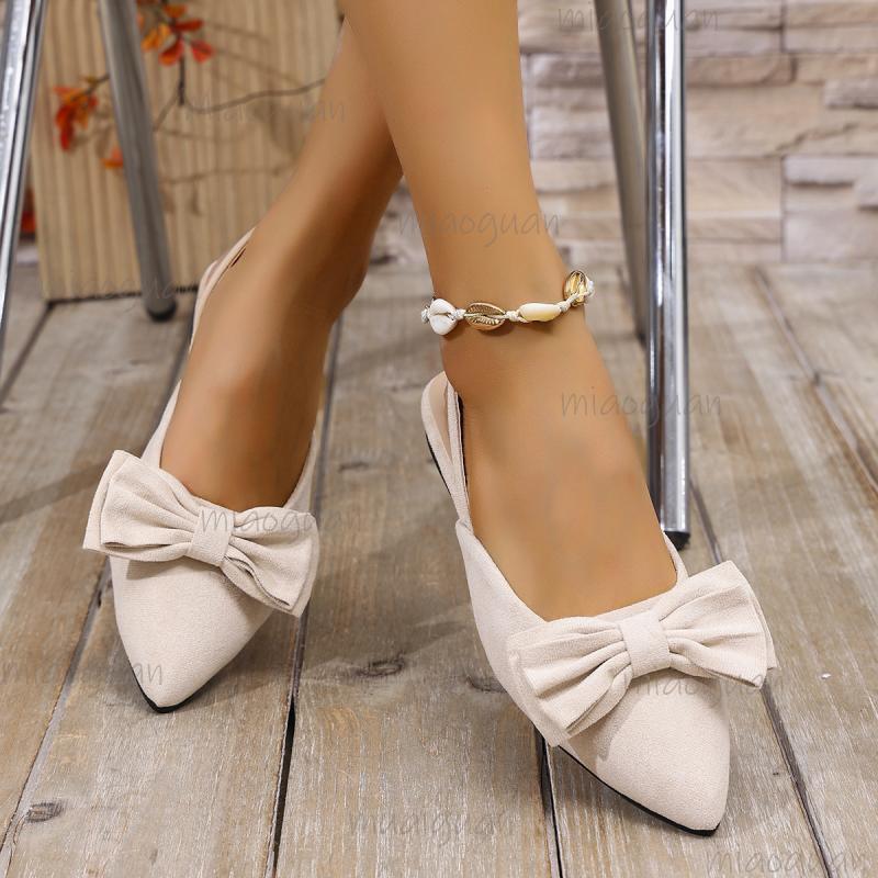 Fashion Sweet Bowknot Daily Shoes for Ladies Pointed Toe White Sandals Women 2025 Summer Comfortable Low Heels Shoes Women Flat Sandals