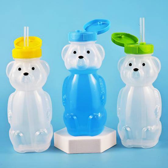 Yousheng 230ml Plastic Bear Bottle Cup with Flip Top Lid Mini Bear Shape Jar Empty Coffee Beer Drink Container for Juice Candy Milk Storing Dispensing